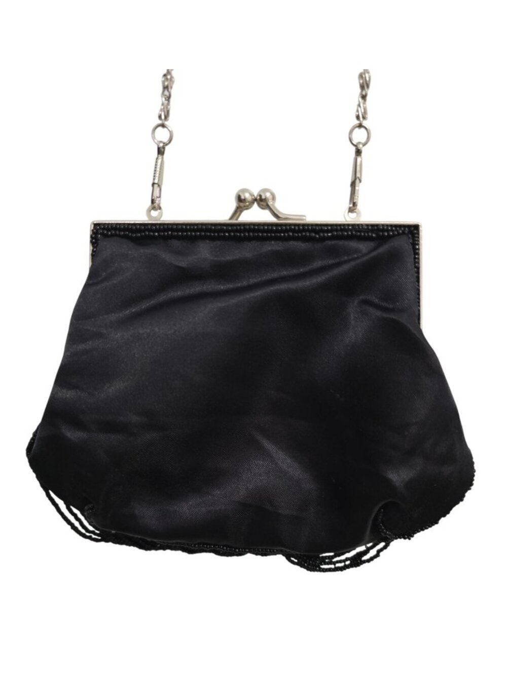 Vintage Bijoux Terner Kiss Lock Beaded Black Evening Clutch Purse Chain 5"W - Picture 6 of 13